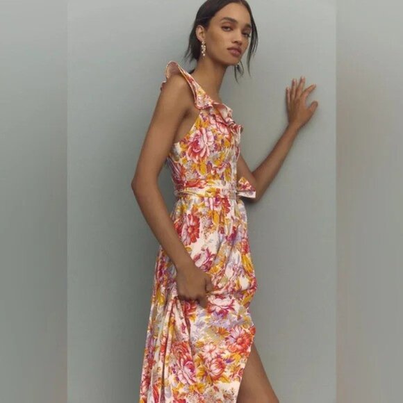 BHLDN Midi Floral Belted Dress s - Picture 12 of 13